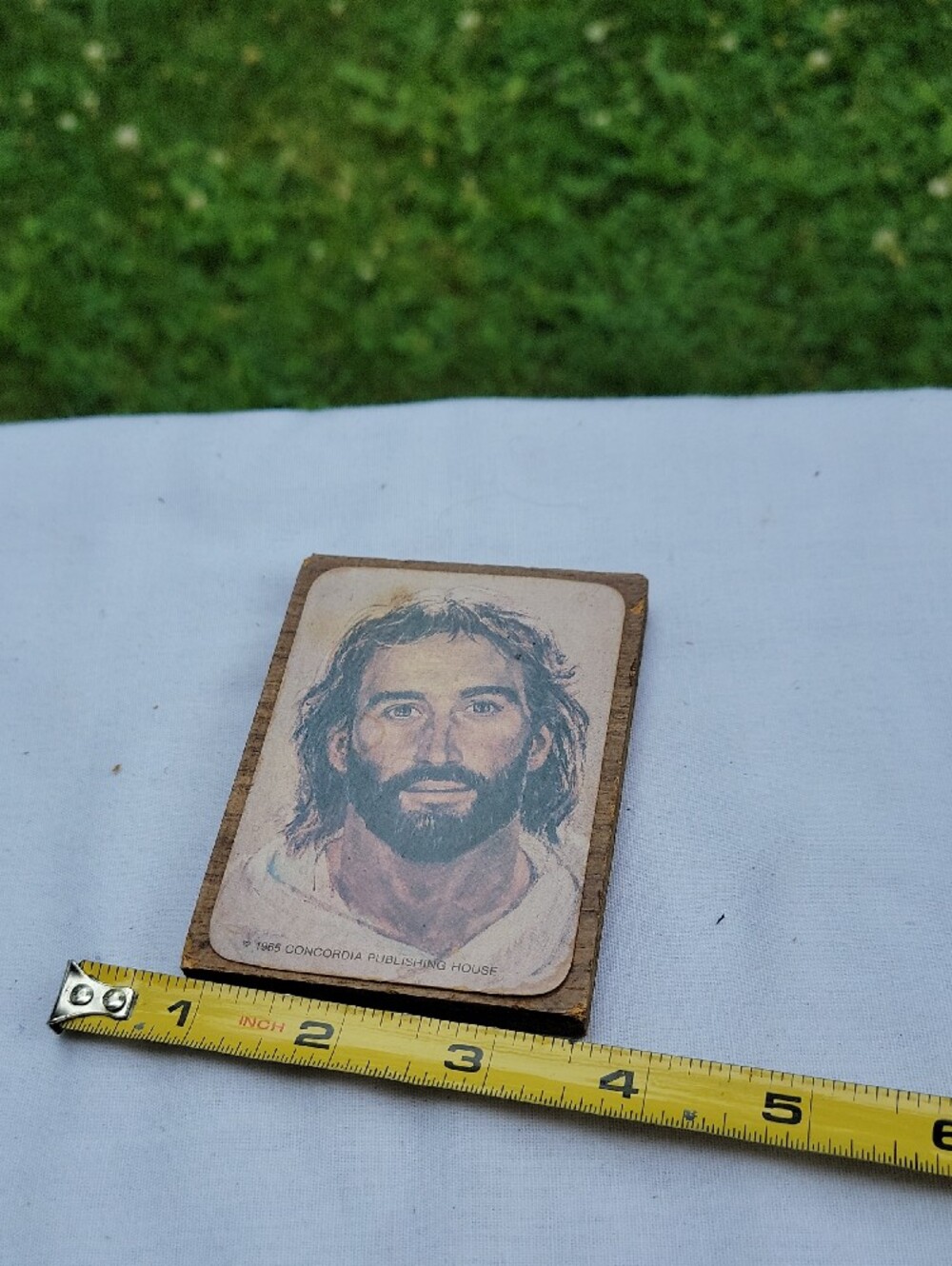 Vintage Jesus Portrait Wooden Plaque - Brown and Cream Tones - Picture 4 of 4